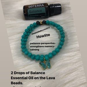 Howlite Chakra Bracelet with Gold Butterfly Charm and Balance Essential oil